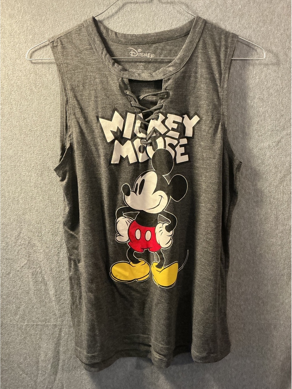 Disney Mickey Mouse Gray Lace Up Tank Top